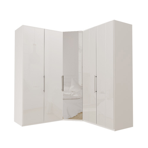 Garderobe Atlanta - Hvit 100 + hjørne + 100, 236 cm, Hvitt glass