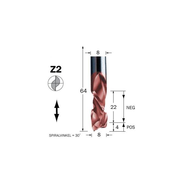 Cobolt 60-153MC Spiralfres D=8, L=22, TL=64, Z=2
