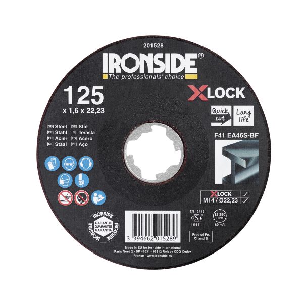 Ironside 201528 Kappskive 125 cm, X-LOCK, for stål, F41 125 x 1,6 x 22,23 mm
