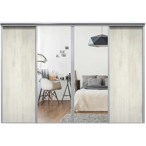 Mix Skyvedør White wood / Sølvspeil 2950 mm 4 dører