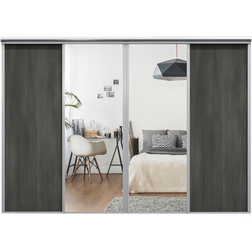 Mix Skyvedør Black wood / Sølvspeil 3700 mm 4 dører