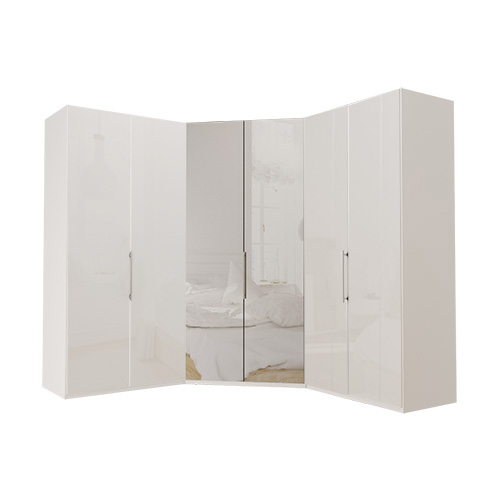 Garderobe Atlanta - Hvit 100 + walk-in + 100, 216 cm, Hvitt glass