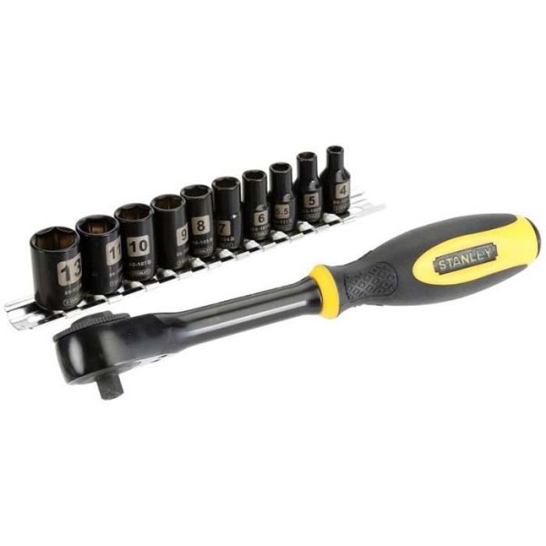 STANLEY 0-94-607 Ringskrallenøkkel 1/4", med pipesett 4–13 mm, 11 deler