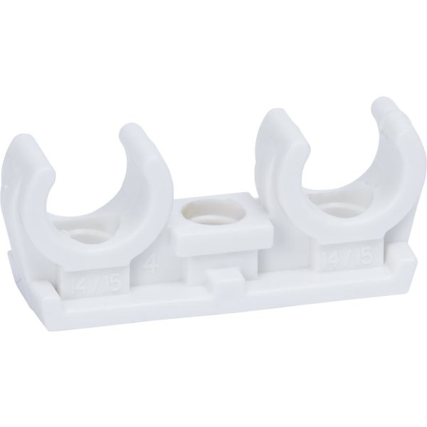 Gelia 3000501262 Rørklemme dobbelt plast, hvit, 2-pakning 10 mm