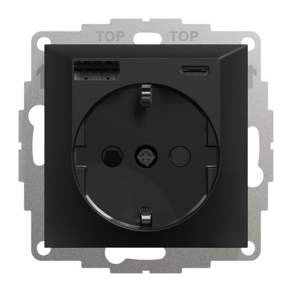 Elko USB A+C 3A Schuko sv Ladeuttak svart