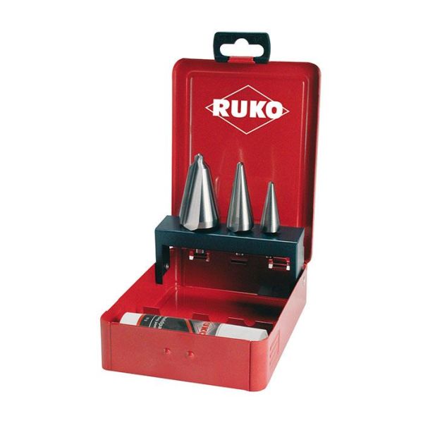 Ruko 101020 Metallborsett konisk, 3 deler, i metallkassett