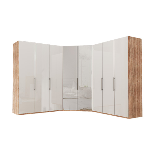Garderobe Atlanta - Lys rustikk eik 150 + walk-in + 150, 216 cm