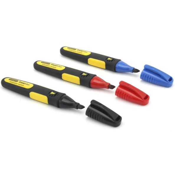STANLEY FatMax 0-47-315 Merkepenn bred spiss, 3-pakning, svart/rød/blå