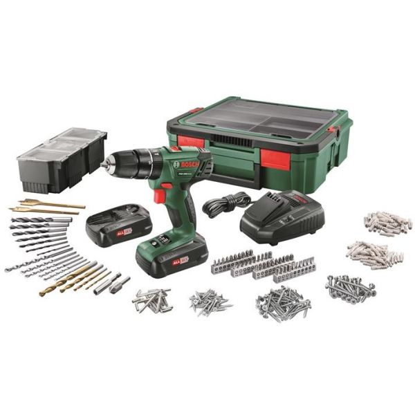 Bosch DIY PSR 1800 + SystemBox Borskrutrekker med tilbehørssett, batterier og ladere