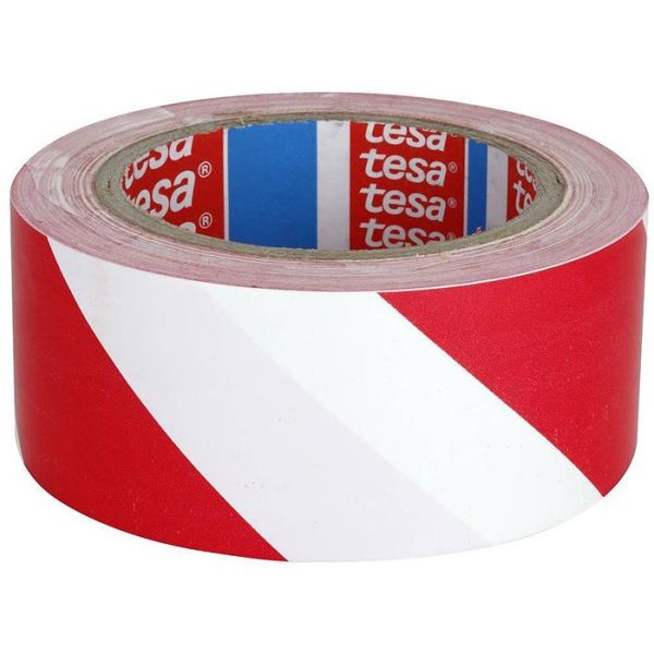 Tesa 60760 Varseltape rød/hvit, 33 m x 50 mm