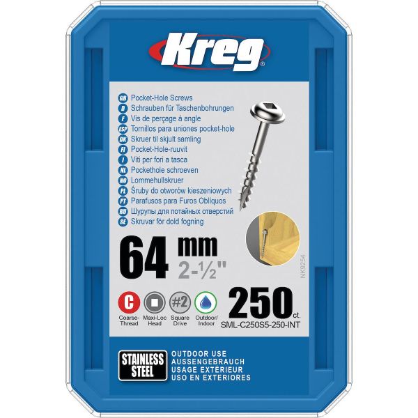 Kreg SML-C250S5-250-INT Skrue 64 mm Ø, rustfri, Maxi-Loc 250-pakk
