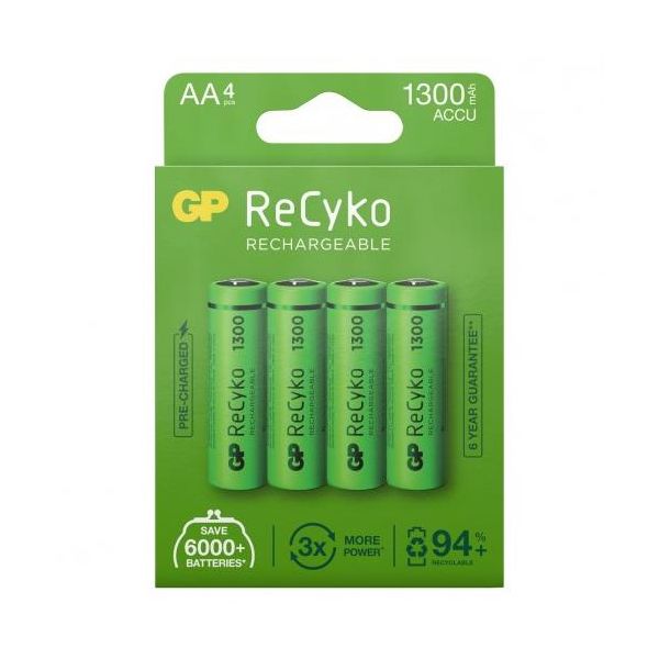 GP Batteries ReCyko 1300 Oppladbare batterier AA, 4-pakk