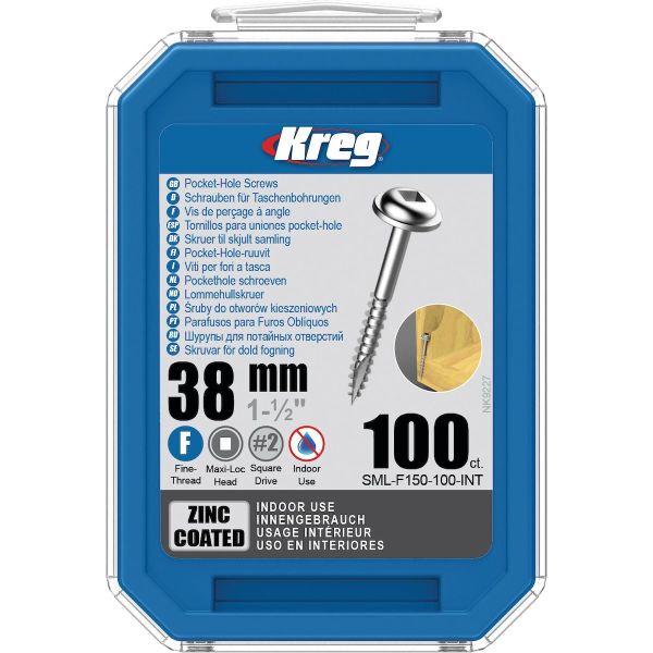 Kreg SML-F150-100-INT Skrue 38 mm Ø, galvanisert, Maxi-Loc 100-pakk