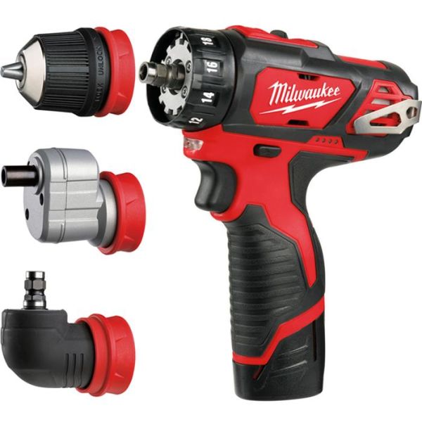 Milwaukee M12 BDDXKIT-202C Borskrutrekker med ekstra chucker, batterier og lader