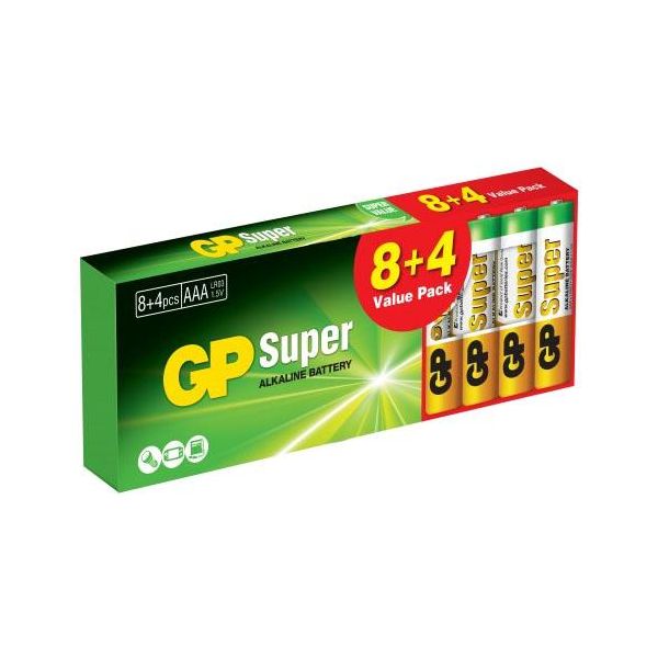 GP Batteries Super Alkaline Alkaliske batterier AAA, 12-pakning