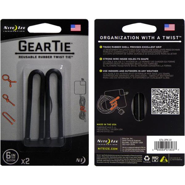 Nite Ize Gear Tie 6 Vaier 2-pakning svart
