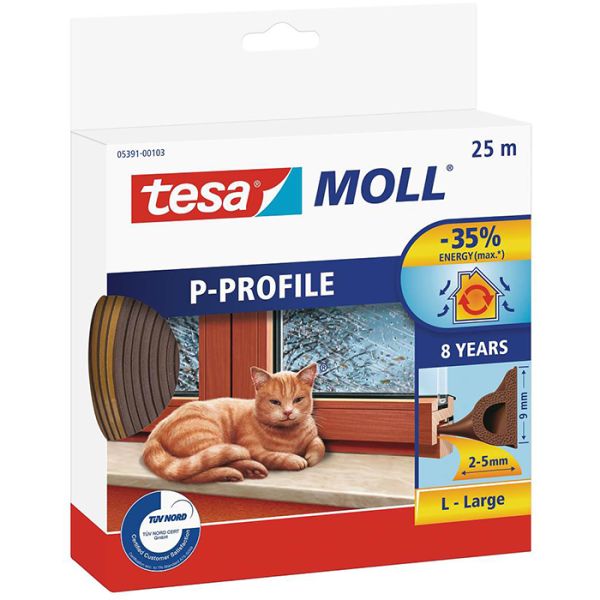Tesa P-list 05391-00101-00 Tetningstape EPDM, 25 m, 9 mm x 5.5 mm Brun