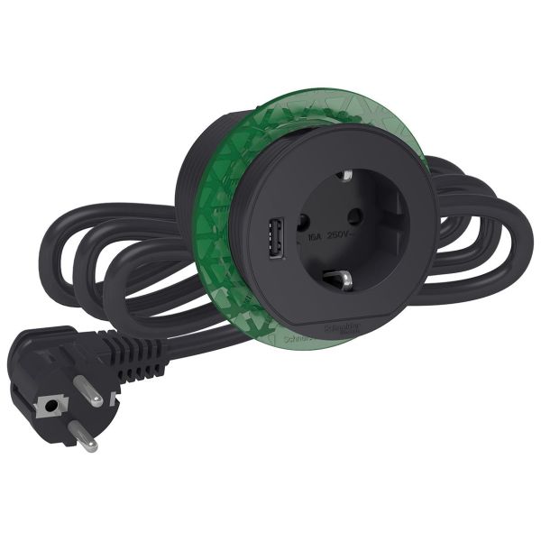 Schneider Electric XS USB-A Unica Bordenhet innebygd, 60 mm Grå