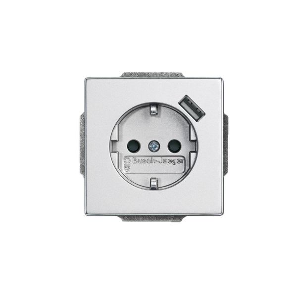 ABB 2011-0-6160 Vegguttak 1-veis, inkl. USB 0,7 A Aluminium