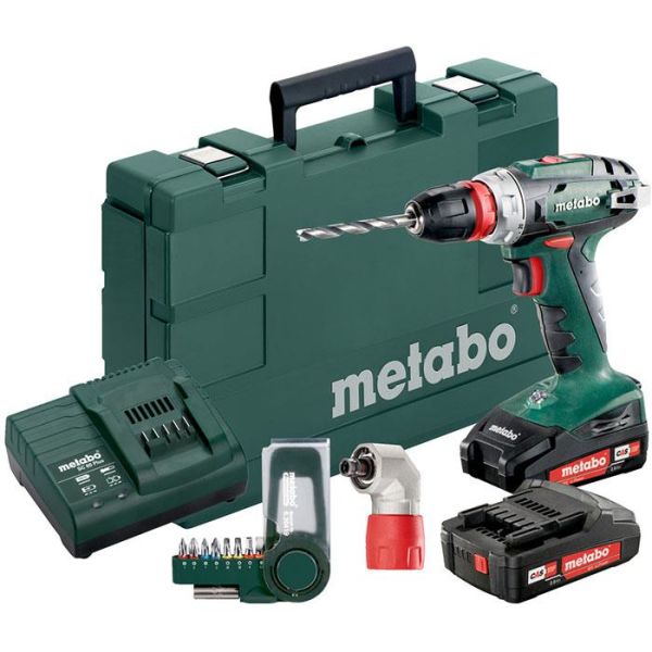 Metabo BS 18 QUICK SET Borskrutrekker med 2,0 Ah-batterier, lader og bits