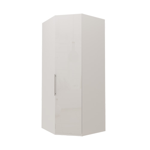 Hjørne Atlanta garderobe 216 cm, Hvitt glass, Hvit