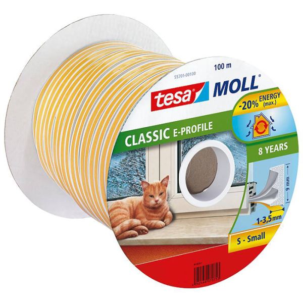 Tesa E-list 55701-00100-00 Tetningstape EPDM, 100 m, 9 mm x 4 mm Hvit