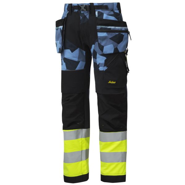 Snickers 6931 FlexiWork Arbeidsbukse varsel, gul/camo C48